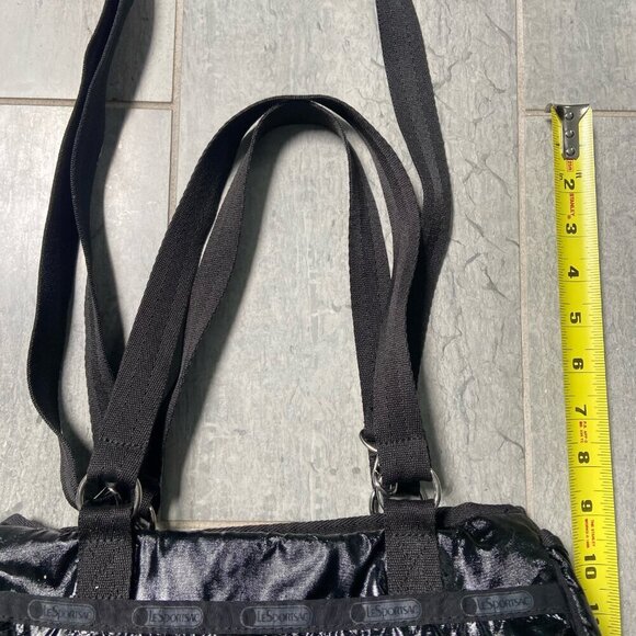 LeSportsac Black Liquid Patent Coated Nylon Tote / Cross‑Body Bag - Picture 10 of 16
